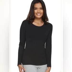 Felina Black Long Sleeve Crew Neck Modal, Cotton, Spandex Blend Tee - Sz Medium